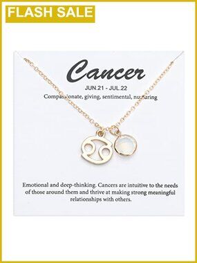 14k Gold Plated Zodiac Crystal Pendant Necklace, Horoscope Charm, Adjustable